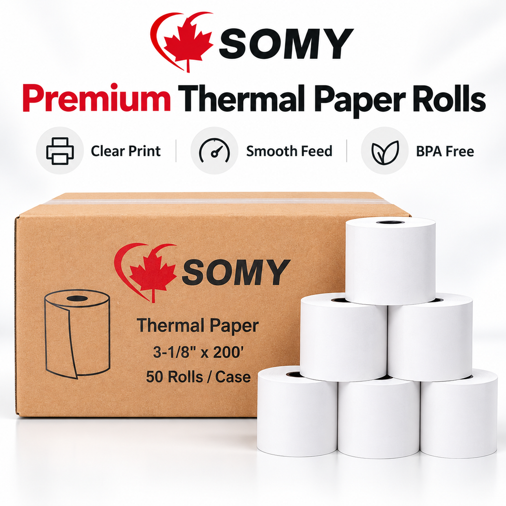 3 1/8" x 200' Premium BPA-Free Thermal Paper Rolls – Case of 50