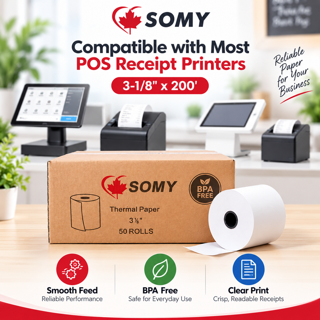 3 1/8" x 200' Premium BPA-Free Thermal Paper Rolls – Case of 50