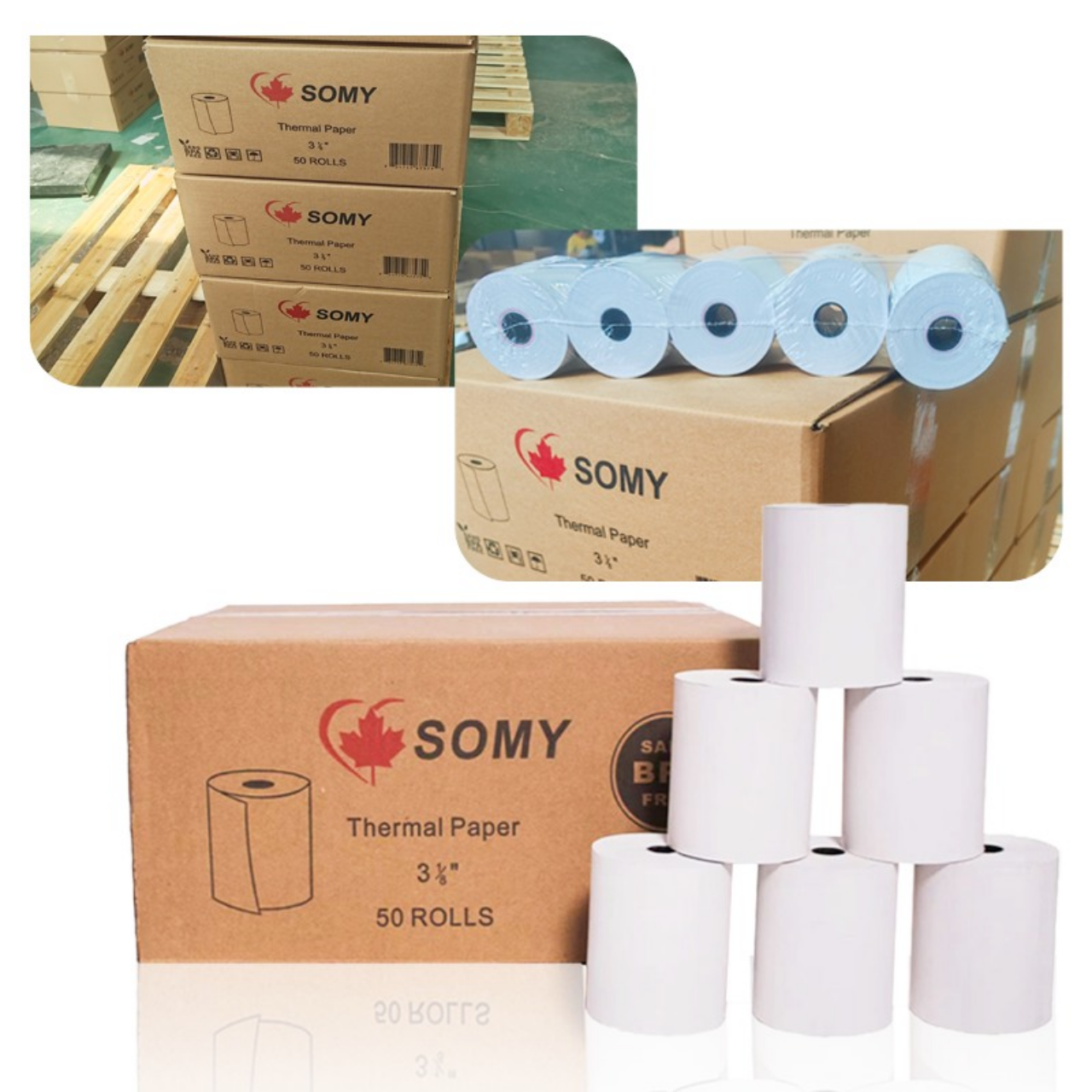 3 1/8" x 200' Premium BPA-Free Thermal Paper Rolls – Case of 50