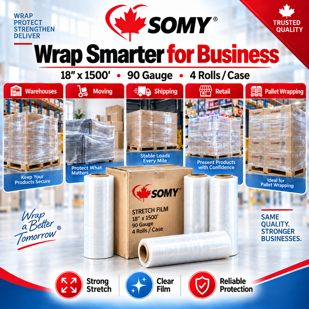 18" x 1,500' Stretch Film Wrap – 90 Gauge, 4 Rolls/Box