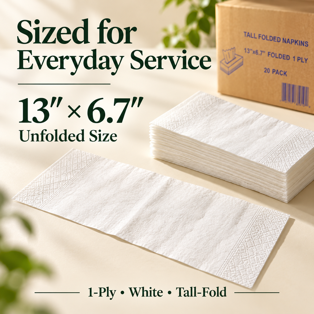 1-Ply Dinner Napkins – 13x6.7", 9,000/Case, Compostable & Recyclable
