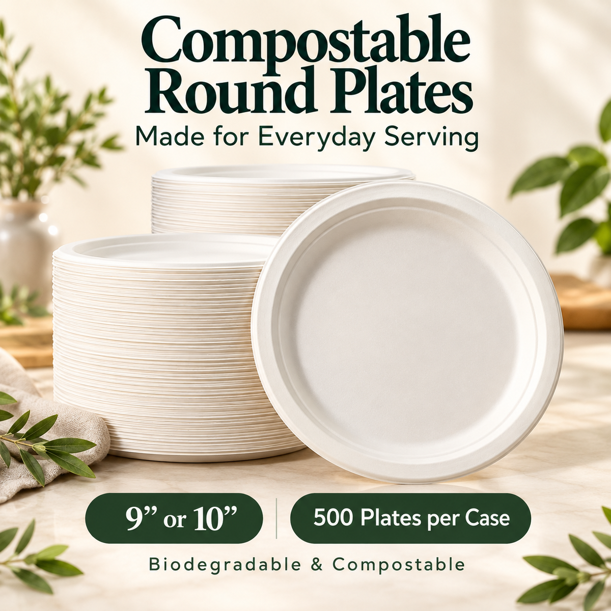 Round Biodegradable Disposable Plate - Case of 500