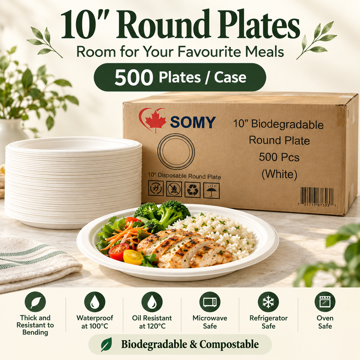 Round Biodegradable Disposable Plate - Case of 500