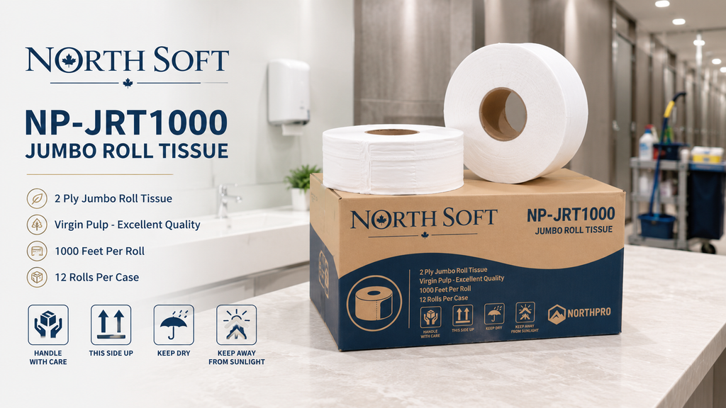 Toilet Paper Jumbo Roll – 2-Ply, 1000 ft, 12 Rolls/Case