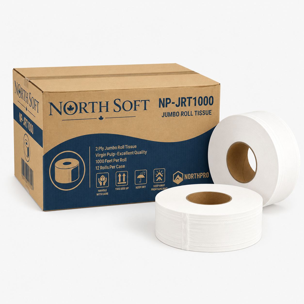 Toilet Paper Jumbo Roll – 2-Ply, 1000 ft, 12 Rolls/Case