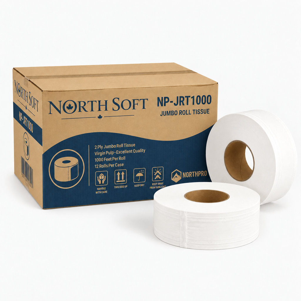Toilet Paper Jumbo Roll – 2-Ply, 1000 ft, 12 Rolls/Case