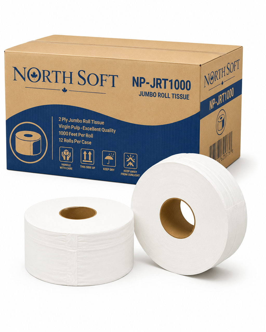 Toilet Paper Jumbo Roll – 2-Ply, 1000 ft, 12 Rolls/Case