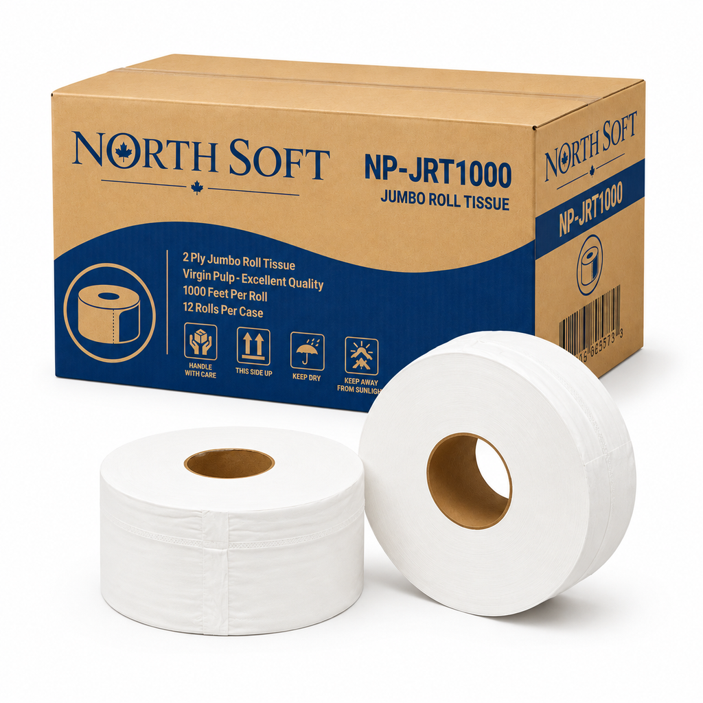 Toilet Paper Jumbo Roll – 2-Ply, 1000 ft, 12 Rolls/Case