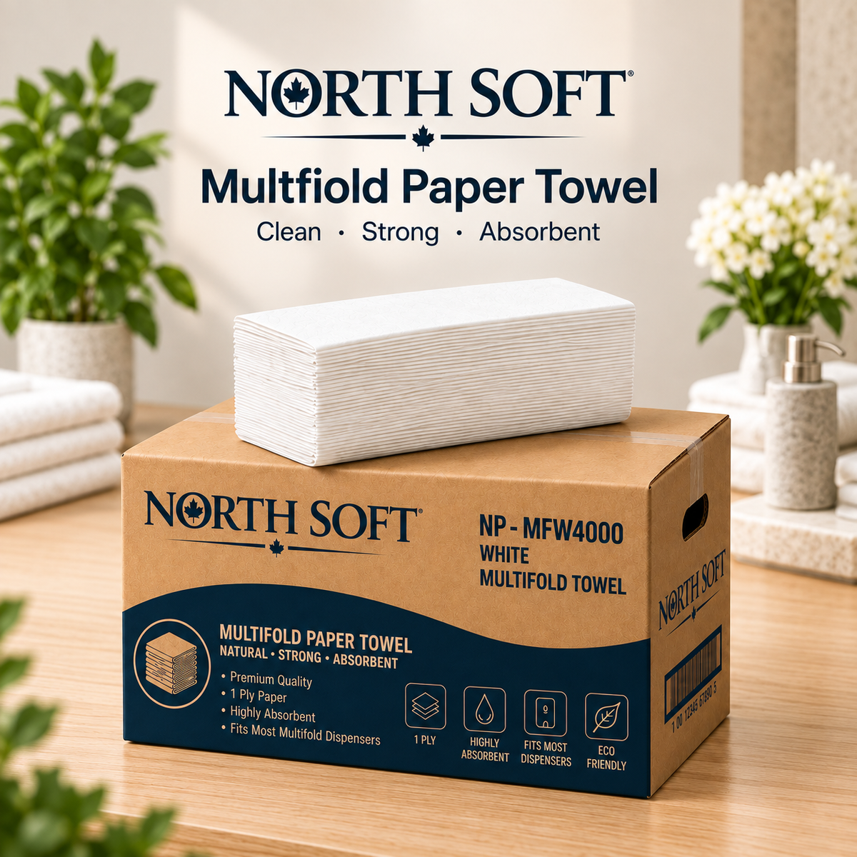 Multi Fold Hand Paper Towel – 16 Packs/Case, 250 Sheets/Pack (4,000 Sheets)