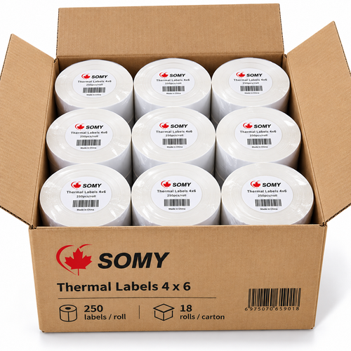 4" x 6" Thermal Shipping Labels – 250 Labels/Roll, 18 Rolls/Case