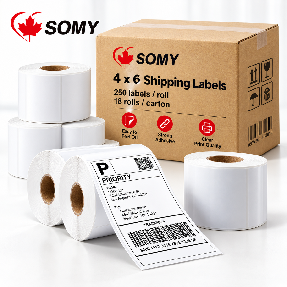 4" x 6" Thermal Shipping Labels – 250 Labels/Roll, 18 Rolls/Case