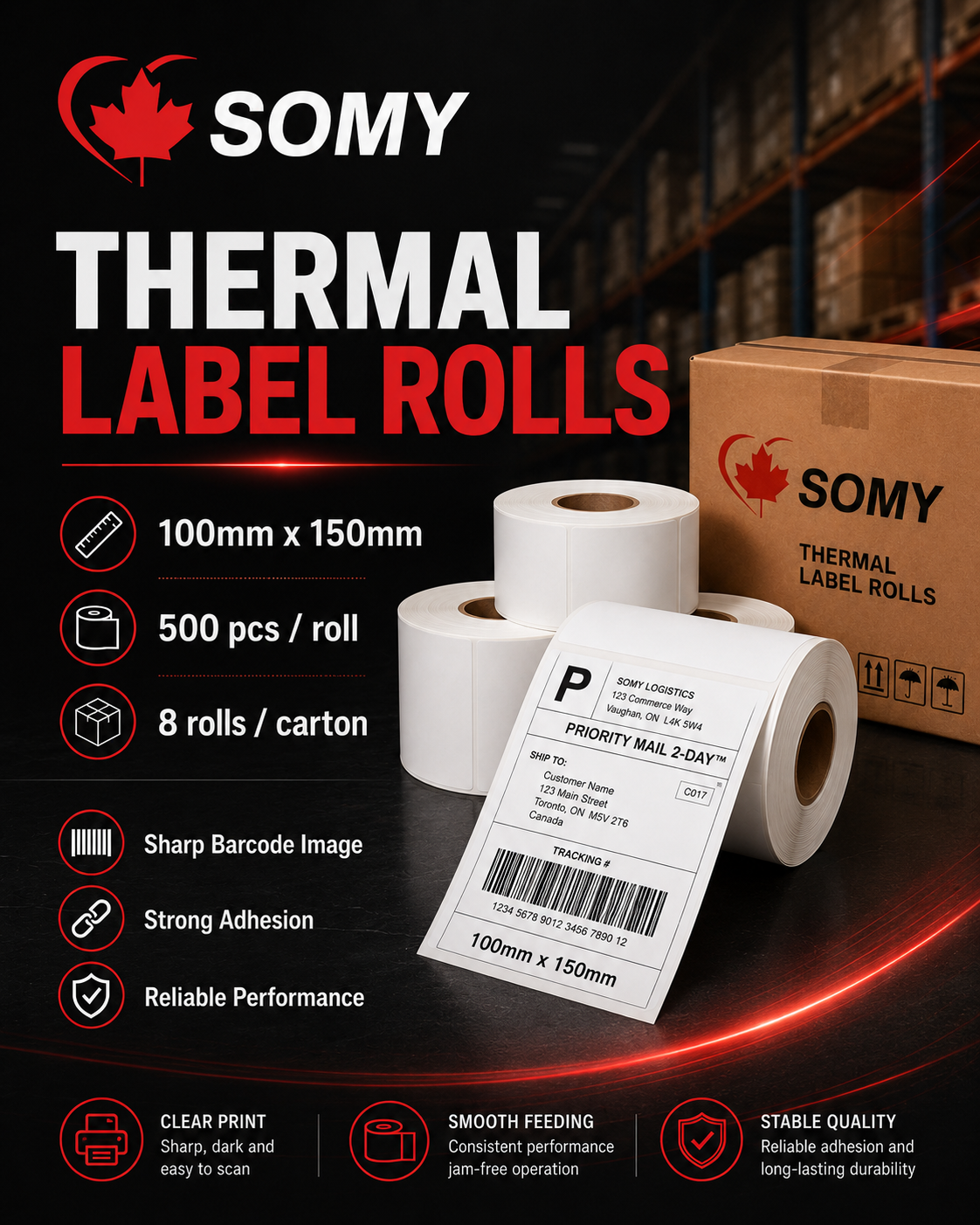 4" x 6" Thermal Shipping Labels – 500 Labels/Roll, 8 Rolls/Case
