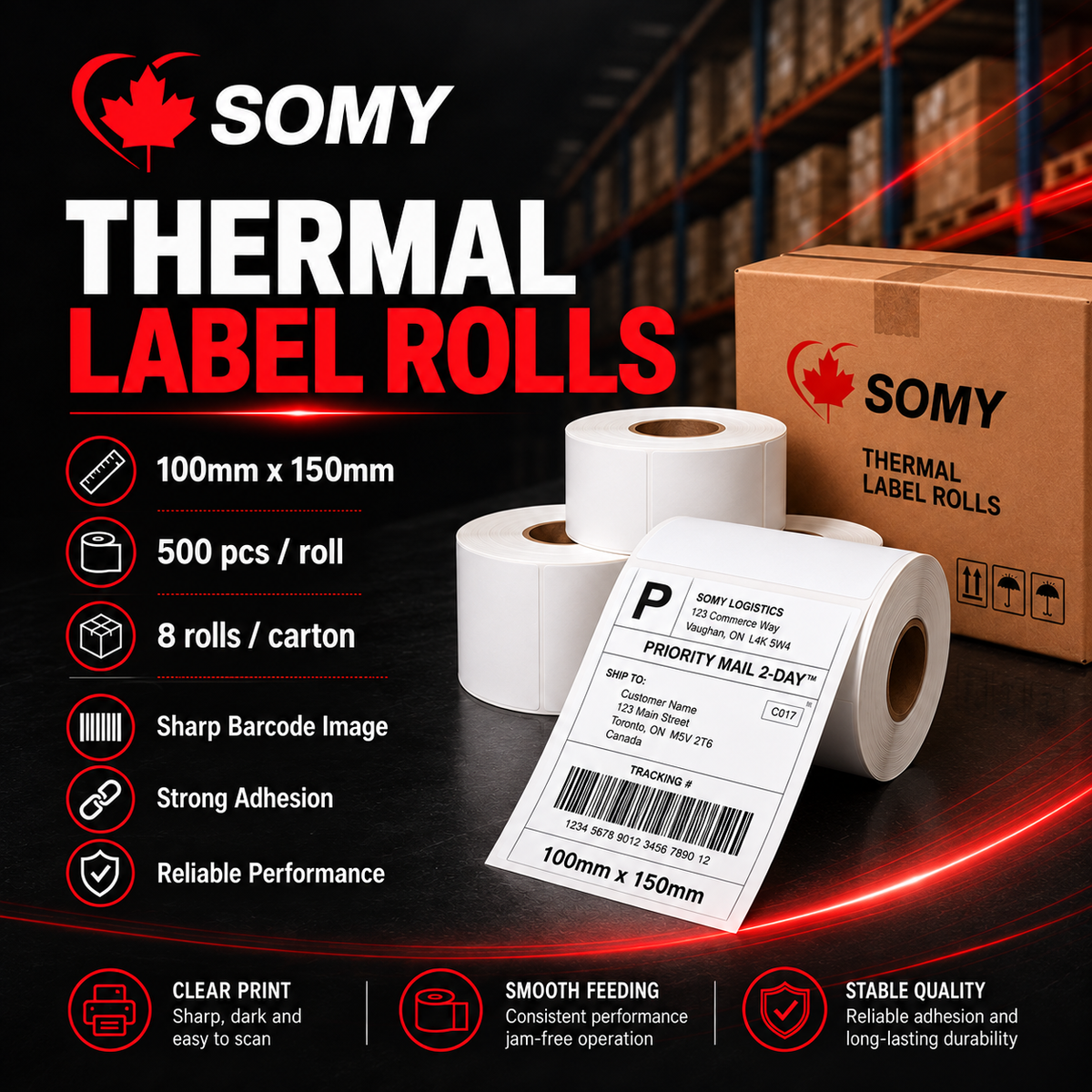 4" x 6" Thermal Shipping Labels – 500 Labels/Roll, 8 Rolls/Case
