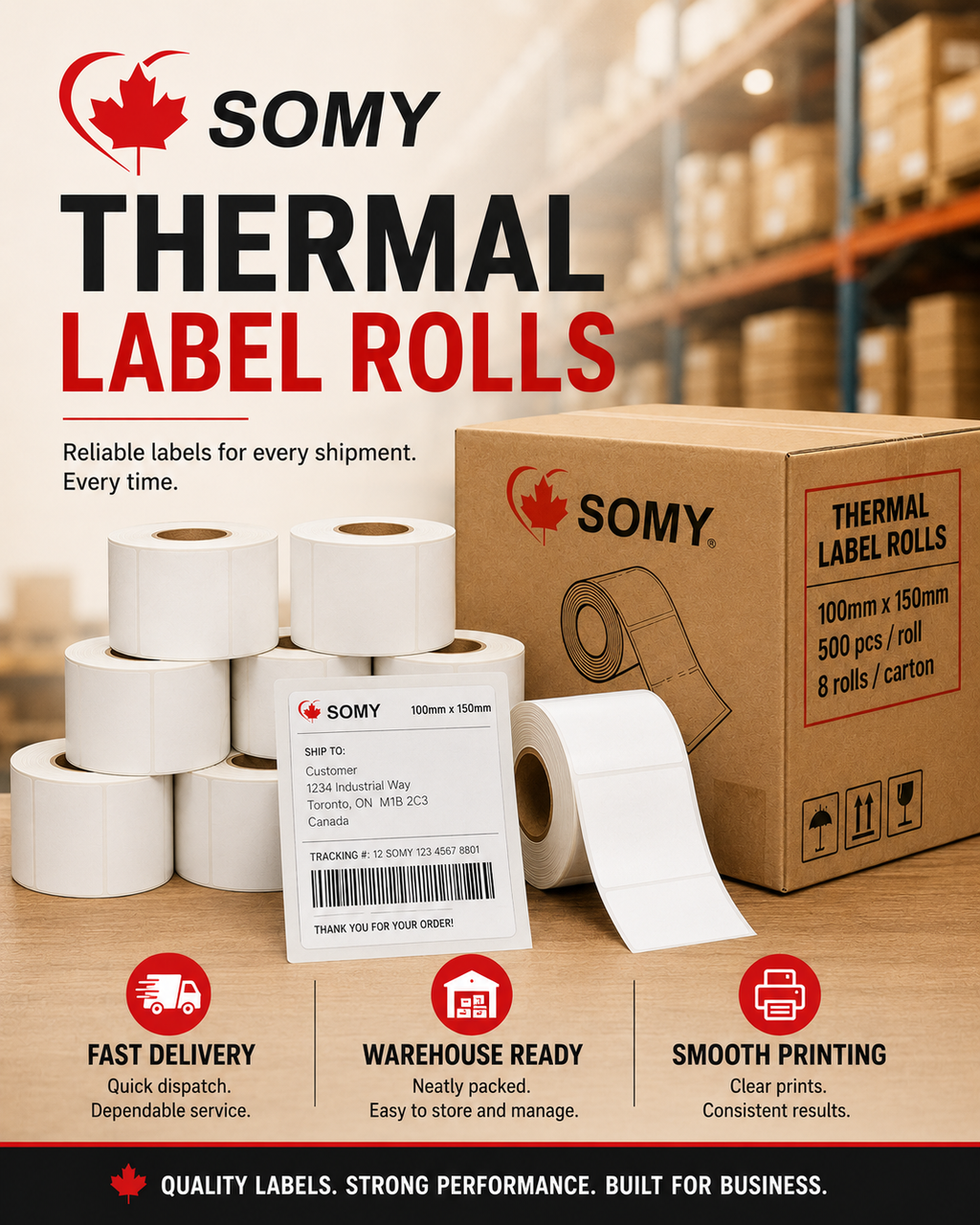 4" x 6" Thermal Shipping Labels – 500 Labels/Roll, 8 Rolls/Case