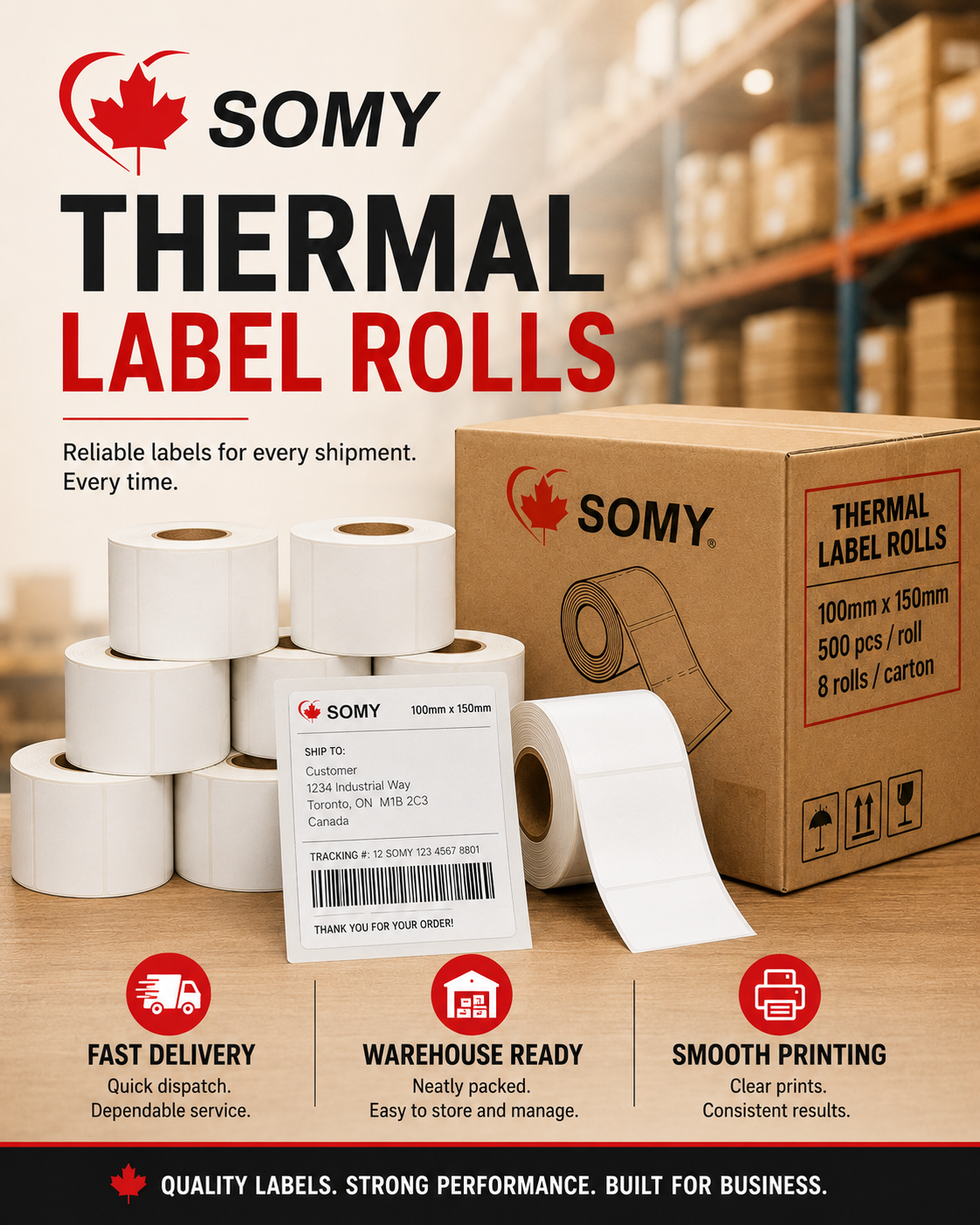 4" x 6" Thermal Shipping Labels – 500 Labels/Roll, 8 Rolls/Case