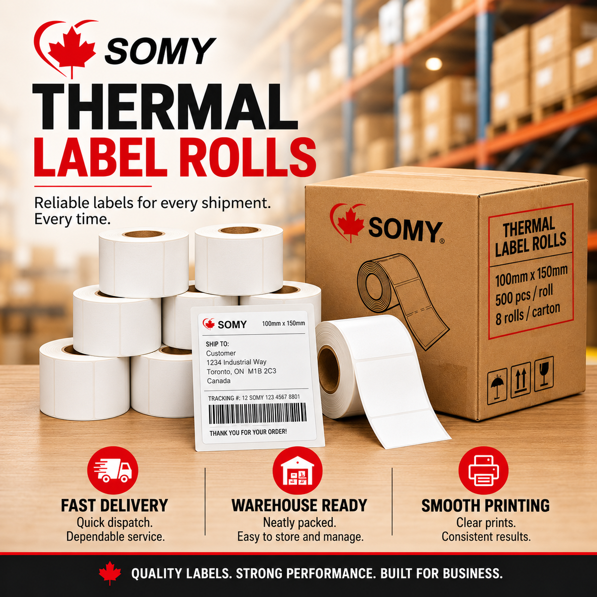 4" x 6" Thermal Shipping Labels – 500 Labels/Roll, 8 Rolls/Case