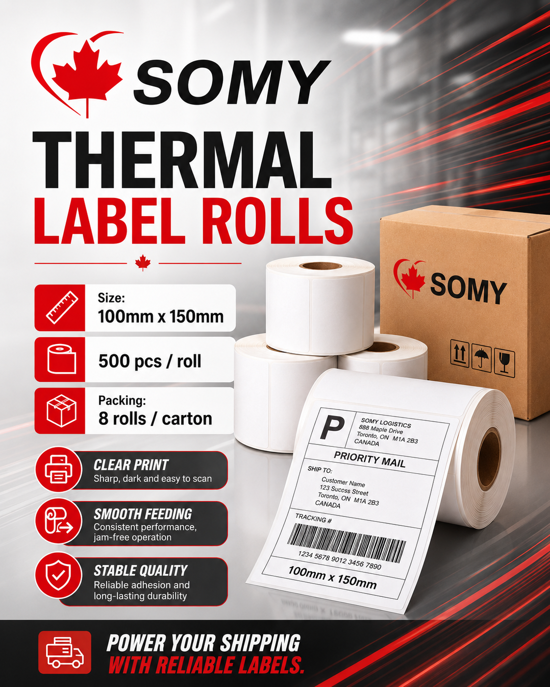 4" x 6" Thermal Shipping Labels – 500 Labels/Roll, 8 Rolls/Case