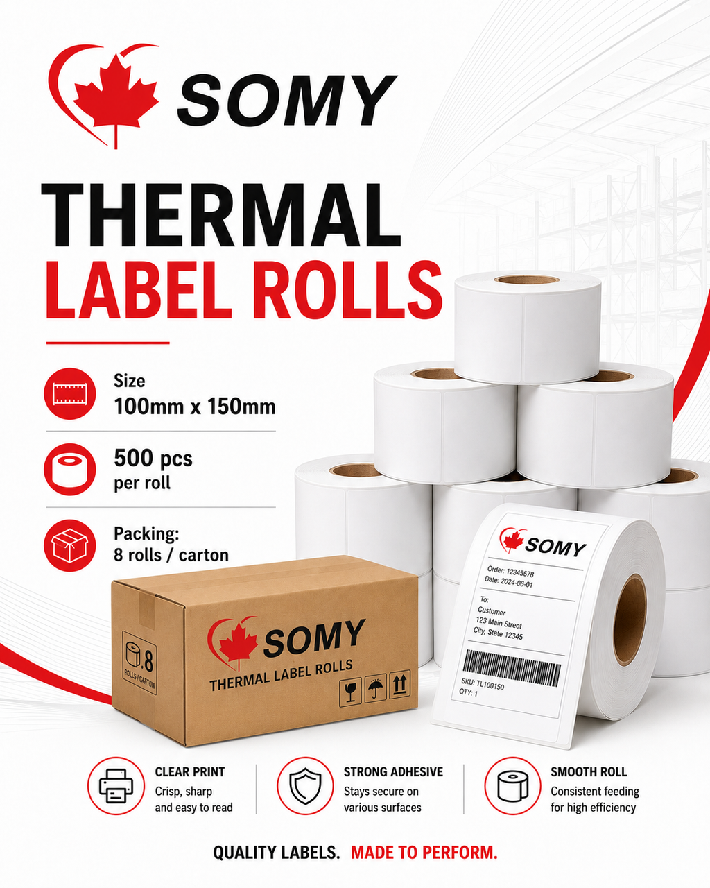 4" x 6" Thermal Shipping Labels – 500 Labels/Roll, 8 Rolls/Case