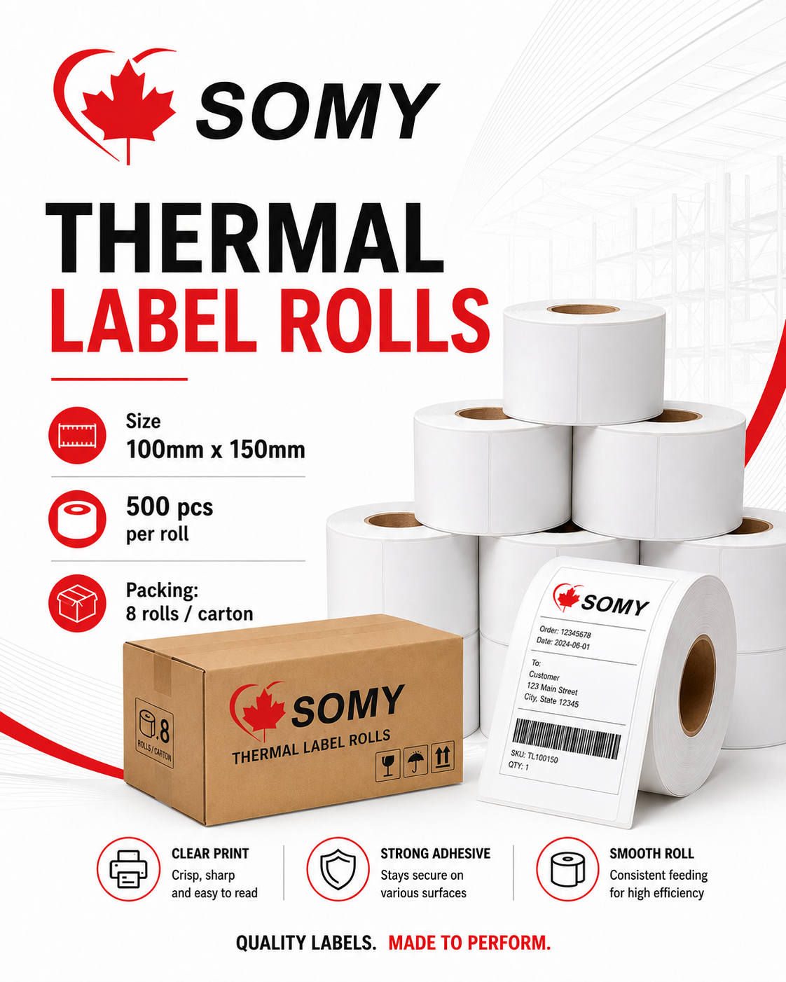 4" x 6" Thermal Shipping Labels – 500 Labels/Roll, 8 Rolls/Case