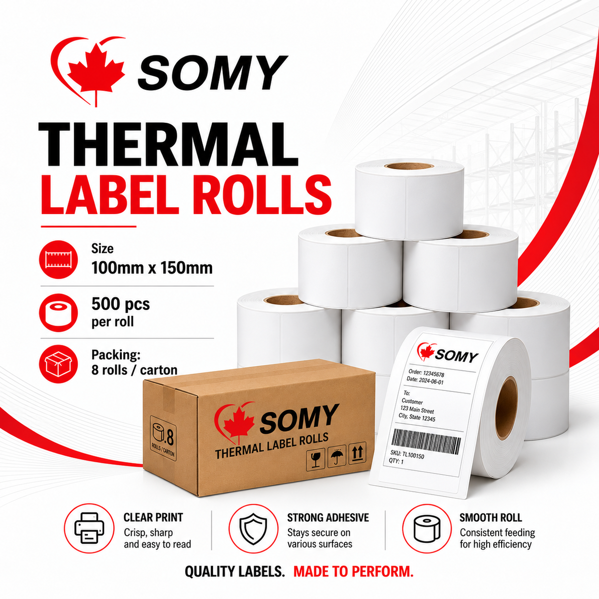 4" x 6" Thermal Shipping Labels – 500 Labels/Roll, 8 Rolls/Case