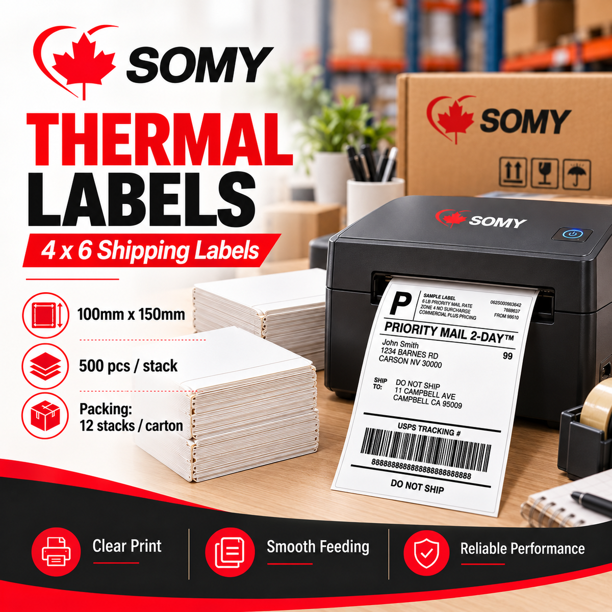 4" x 6" Thermal Shipping Labels – Fanfold, 500 Labels/Stack, 12 Stacks/Case