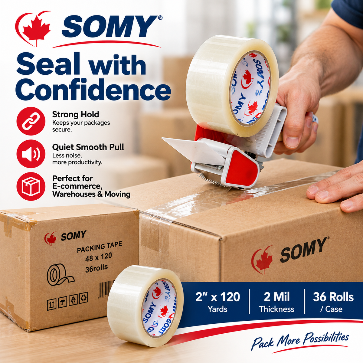 Industrial Packing Tape – 2" x 120 Yards, 2 Mil, 36 Rolls/Box
