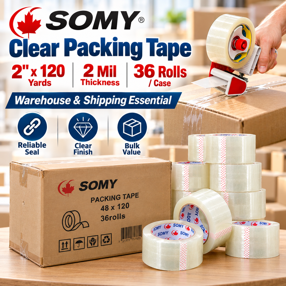 Industrial Packing Tape – 2" x 120 Yards, 2 Mil, 36 Rolls/Box